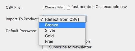 Fast Member CSV Import Product Selection